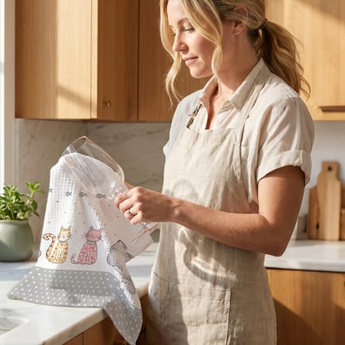 Jztco 2 Pcs Cute Cat Kitchen Towels, Cat Gifts Reusable Hand Towels - Image 6