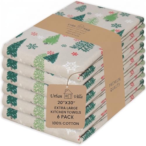 Urban Villa Kitchen Towels Cotton Dish Towels 20”x30” Grn Tree Print by CottonTrends