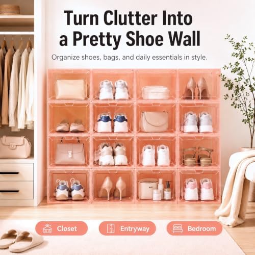 Translucent Pink Shoe Storage Boxes, 2026 2nd Gen Thickened Hard Plastic - Image 4
