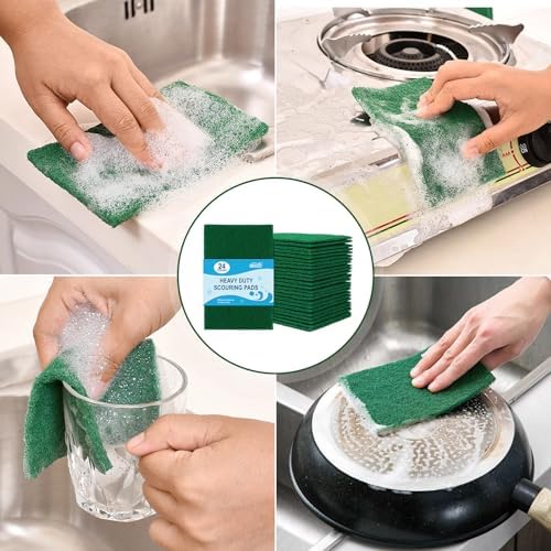 HOMEXCEL Heavy Duty Scouring Pads, 24 Pack Green Scrub Pads - Image 5