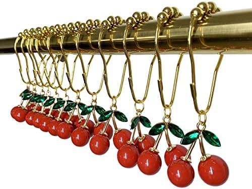 12Pcs Cherry Shower Curtain Hooks Rings, Fruit Themed Bathroom Decor - Image 3