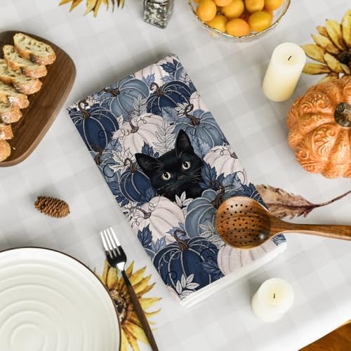 Artoid Mode Blue Pumpkin Cat Fall Kitchen Towels Set of 4 18x26 Inch - Image 4
