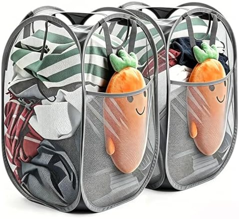 HOUSE AGAIN 2Pack Strong Mesh Pop Up Laundry Hamper, 70L Collapsible Laundry by HOUSEAGAIN