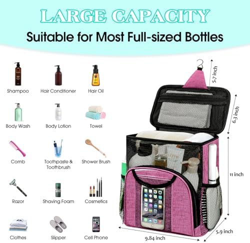Attmu Portable Shower Caddy College Tote Bag, Quick Dry Hanging Toiletry Bag - Image 2