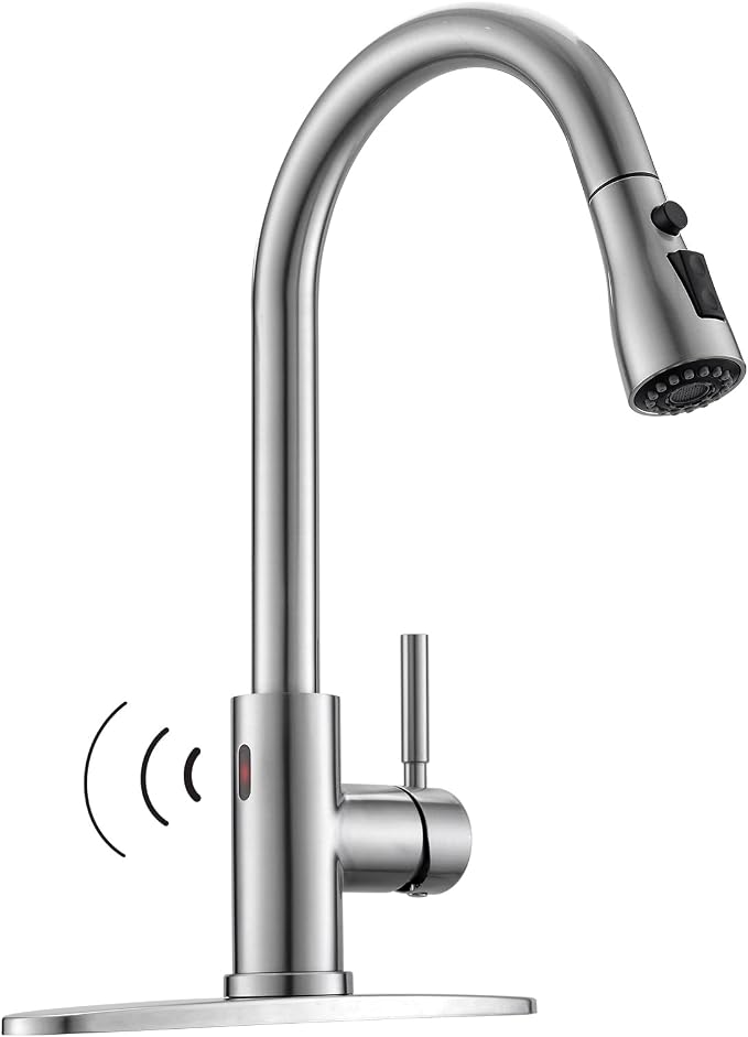 WEWE Touchless Kitchen Faucet, Brushed Nickel, Single Handle | Soap Dispenser by WEWE