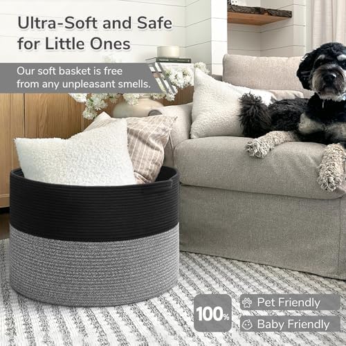 INDRESSME XXXLarge Woven Rope Blanket Basket Living Room Black Grey - Image 6