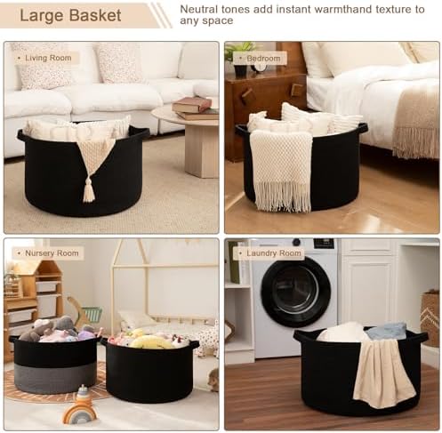 OIAHOMY 115L Extra Large Blanket Basket Living Room Laundry Basket Black - Image 5