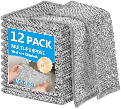 12Pack Multipurpose Wire Dishwashing Rags, Upgrade Non Scratch Wire Dishcloth by WYDZKJ
