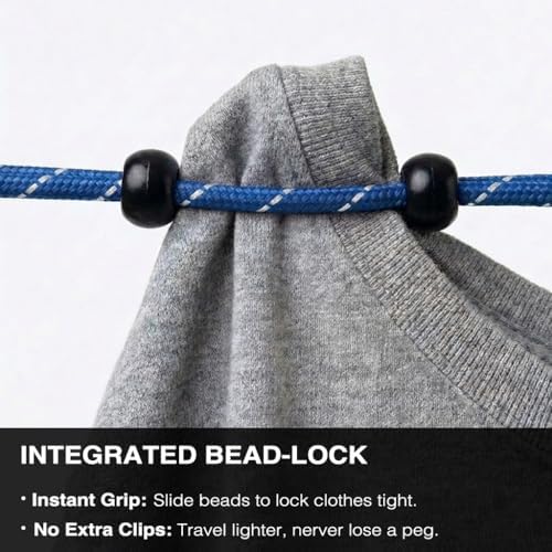 2 Pack Travel Clothesline, No Clothespins Needed, 48 Beads, Winders & Bags - Image 3