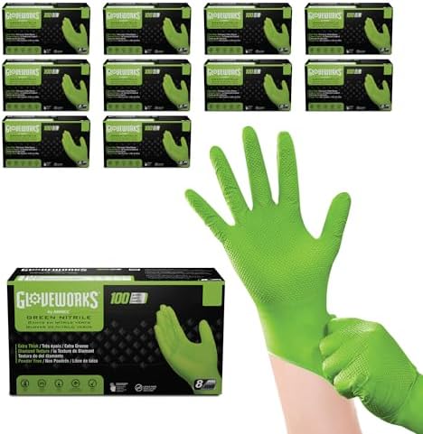 GLOVEWORKS Green Nitrile Gloves 8 Mil Heavy Duty Texture Large by GLOVEWORKS