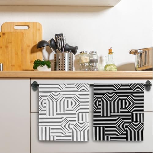 Abstract Boho Black and White Kitchen Towels, Minimalist Contemporary Dish Tea - Image 3