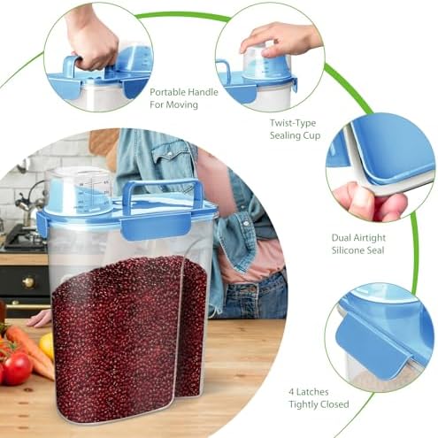 Viretec Rice Storage Container, 5 to 10lb Dry Food Airtight Dispenser, Pet Dog - Image 4