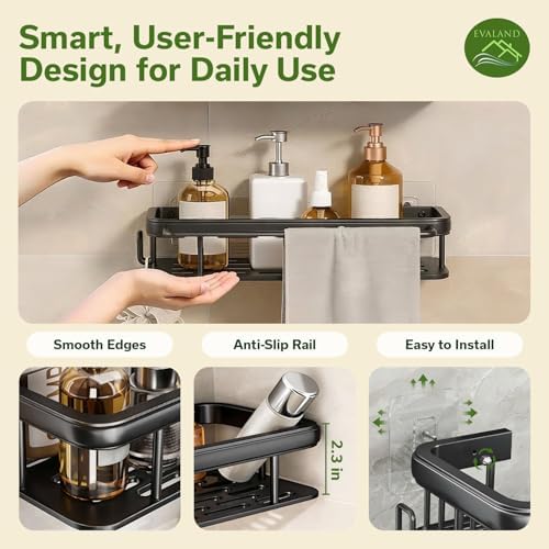 EVALAND Self Adhesive Shower Caddy Organizer 2-Pack No-Drill Storage - Image 3