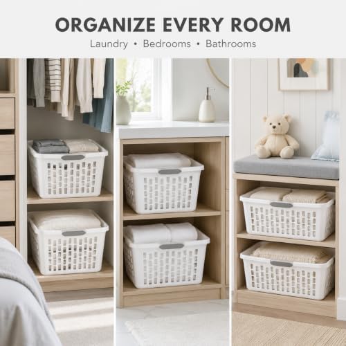White Laundry Basket 6-Pack, 1.5 Bushel Square - Image 5