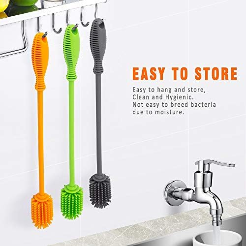 Silicone Bottle Brush with Long Handle, 12.5" Bottle Cleaning Brush - Image 3
