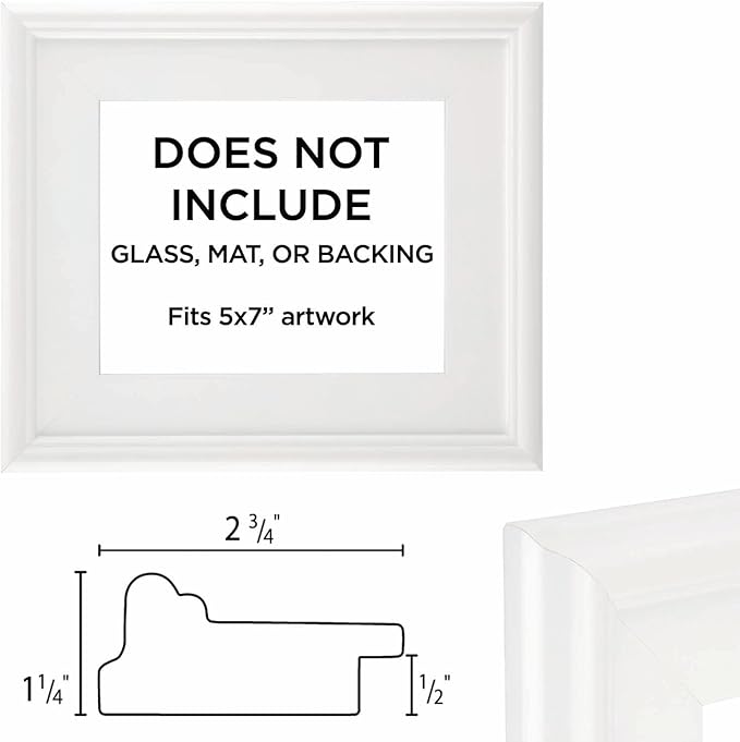 Creative Mark Plein Air Style Frame, White, 5x7-2.75" Wide Moulding with 1/2" Rabbet Depth, Open Back W/O Glazing, Museum Quality, For Art Panels, Stretched Canvas, Pictures & More