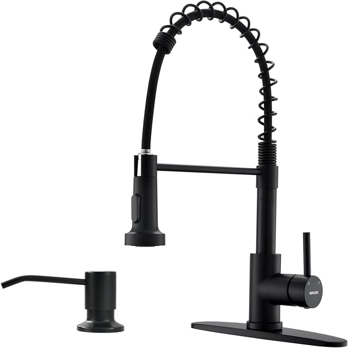 WEWE Kitchen Faucet with Soap Dispenser, Stainless Steel, Matte Black | 2 Modes by WEWE