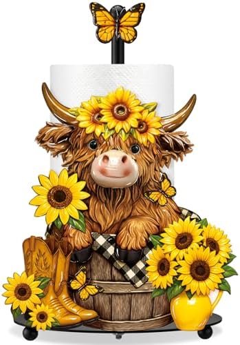Summer Sunflower Highland Cow Paper Towel Holder Sunflower Floral Cattle by Chunful