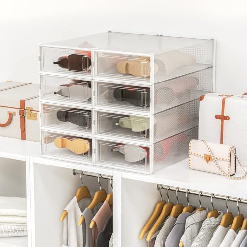 4-Piece Extra Large Boot and Shoe Storage Boxes, Stackable Clear Plastic Shoe - Image 6