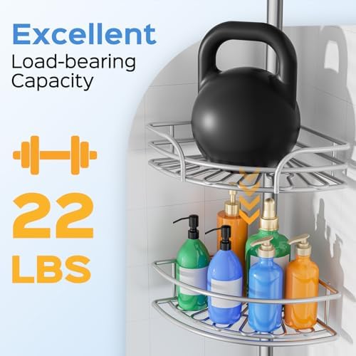 HAMITOR Corner Shower Caddy Tension Pole, Space-saving Bathtub Shelves - Image 4