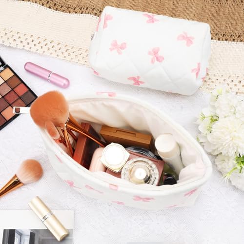 2Pcs Small Makeup Bag Quilted Cosmetic Bag Flower Pencil Case Travel Makeup Bag - Image 3