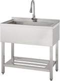 TRINITY Stainless Steel Freestanding Single Bowl Utility Sink for Garage, Laundry Room, and Commercial Use, Includes Pull-Out Faucet, NSF, UPC and cUPC Certified, 36" x 20" x 49.2", Stainless Steel