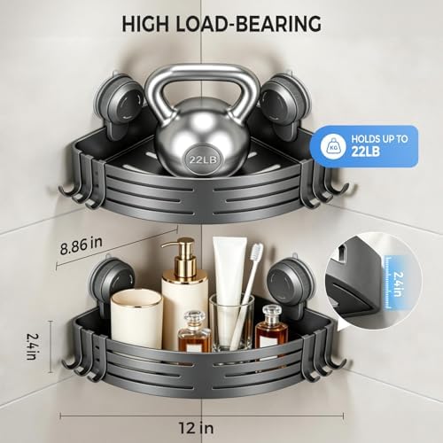 Lekesky Corner Shower Caddy Suction Cups, No Drilling Bathroom Shower Shelf - Image 4