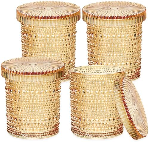 Flrolove 4pcs Amber Glass Qtip Holder, 10oz Bathroom Organizers and Storage by Flrolove