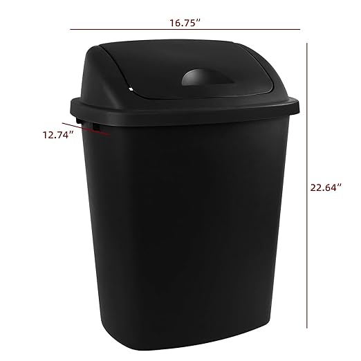 4-Pack Swing Top Wastebasket, Sleek Trash Can, 10 Gallon, Black Modern Garbage Bin for Kitchen, Bathroom, Garage and Workspace, Fits 10 Gal Liners