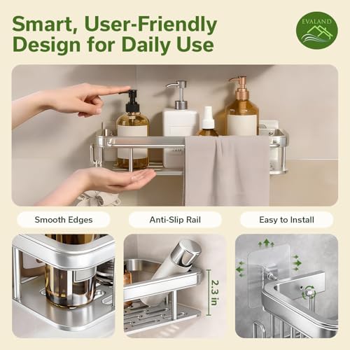 EVALAND Self Adhesive Shower Caddy Organizer 2-Pack No-Drill Storage - Image 3
