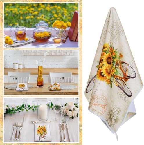 Bencailor 6 Pcs Sunflower Kitchen Towels Decorative Sets Dish Towels Absorbent - Image 2