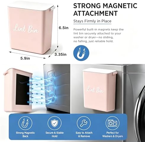 Magnetic Lint Bin with Lid for Laundry Room, Compact Plastic Dryer Lint Holder - Image 2