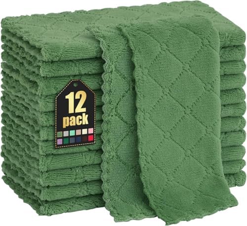 Homaxy 12 Pack Super Soft & Absorbent Dish Cloths, Grass Green by Homaxy