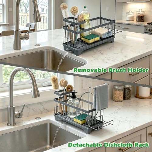 Sponge Holder for Kitchen Sink, Self-Draining Sink Caddy - Image 6