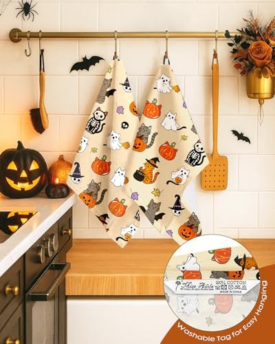 Miss Adola 150GSM Flour Sack Kitchen Towels Set of 2, Spooky Cats - Image 3