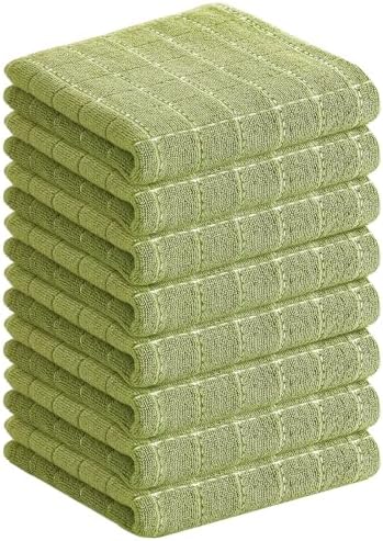 Homaxy 100% Cotton Terry Kitchen Towels, 8 Pack, Olive Green by Homaxy