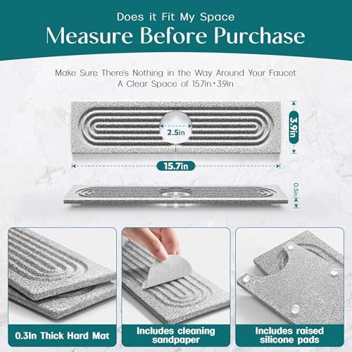 Stone Faucet Mat for Kitchen Sink, Food-Grade Diatomite Stone Drying Mat for - Image 6