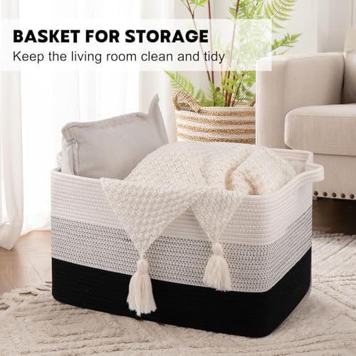 OIAHOMY Large Blanket Basket, 65L Cotton Rope Woven Laundry Basket, Toy Bin - Image 2