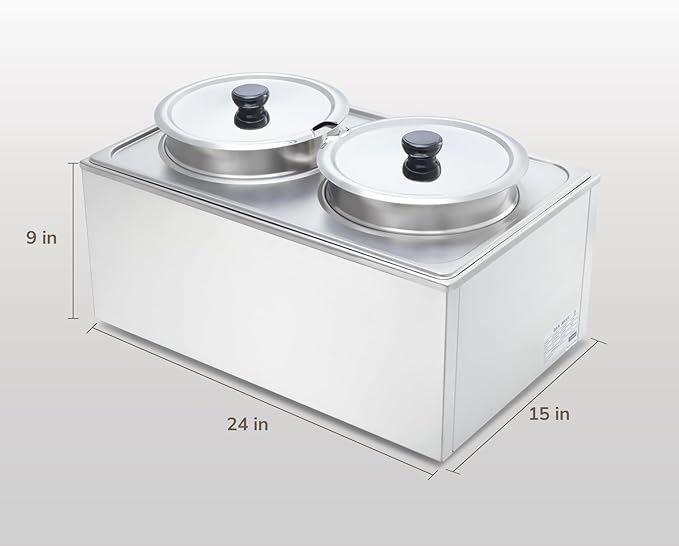 SYBO Commercial Grade Stainless Steel Bain Marie Buffet Food Warmer Steam Table for Catering and Restaurants (2 Round Pots)
