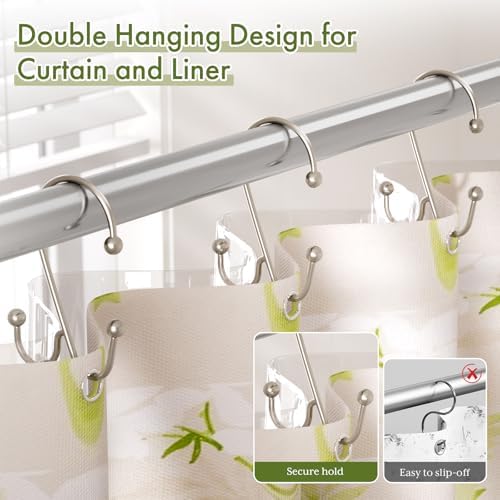 Bathway Shower Curtain Hooks Rings Nickel, Double Shower Hooks - Image 3