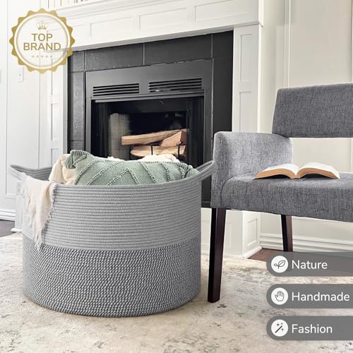 INDRESSME 115L Extra Large Woven Rope Blanket Basket Living Room - Image 7