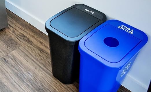 City Box 7 Gallon Recycling and Waste Bin Container with Lid for Residential, Business, and Commercial Recycling - NYC Compliant (Cans Waste)