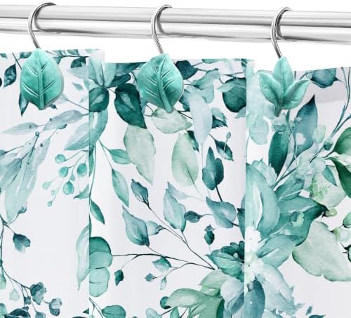 Teal Plant Leaf Shower Curtain Hooks, Eucalyptus Bathroom Decor - Image 5