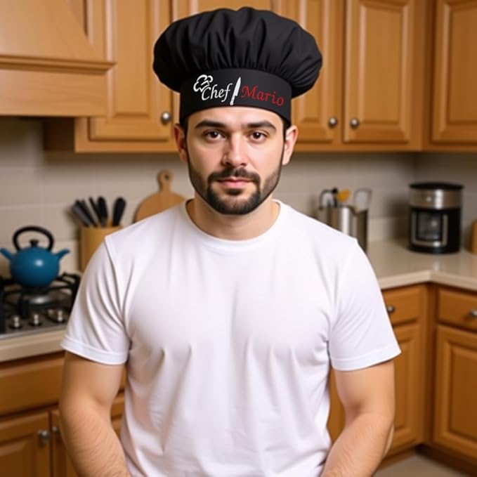 The Apron Place Adjustable Professional Chef Hats, Multiple Personalized Embroidered Designs to Choose from, Made in The USA