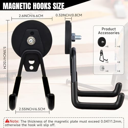 4 Pack Magnetic Hooks Heavy Duty, 2.6'' Large Strong Utility Magnet Hooks - Image 4