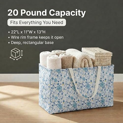 Household Essentials White and Blue Floral Krush Container All-Purpose Utility - Image 6