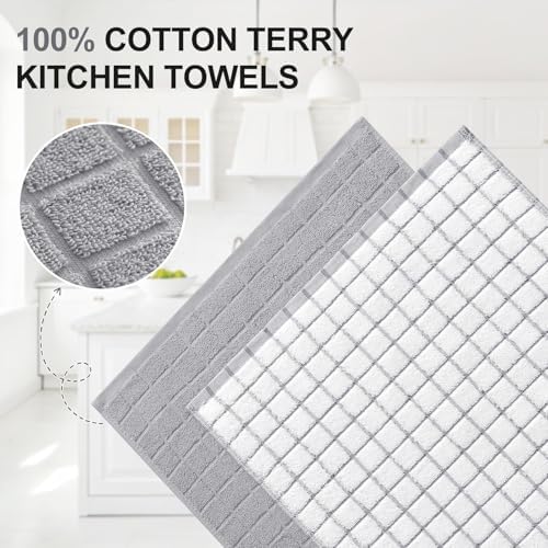 Homaxy Large Premium Cotton Kitchen Towels 16"x 28", 4 Pack, Light Grey - Image 2