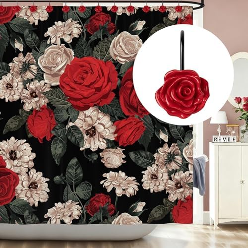 Sunlit Rose Shower Curtain Hooks, Home Decorative Flower Shower Curtain Rings - Image 5