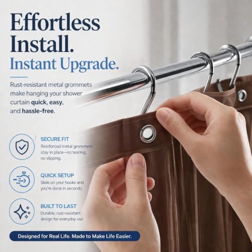 EHZNZIE Brown Shower Curtain Liner 72x72, PEVA Waterproof Bath Curtain - Image 2