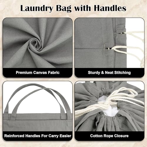 Canvas Laundry Bag 33"Wx 35"H, Extra Large Heavy Duty Hamper Liner, XL Grey - Image 4